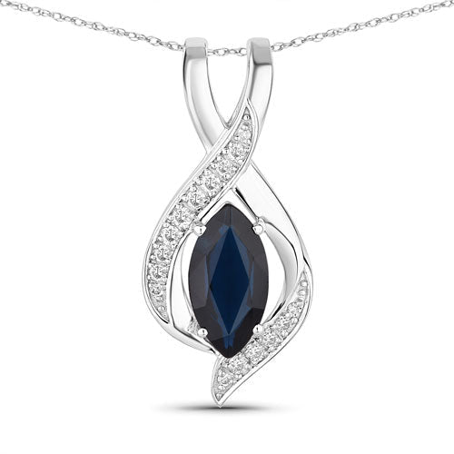 2.27 Carat Genuine Blue Sapphire and White Diamond 14K White Gold Pendant - Pendants - Custom Crafting Alliance, LLC