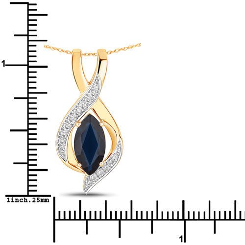2.27 Carat Genuine Blue Sapphire and White Diamond 14K Yellow Gold Pendant - Pendants - Custom Crafting Alliance, LLC