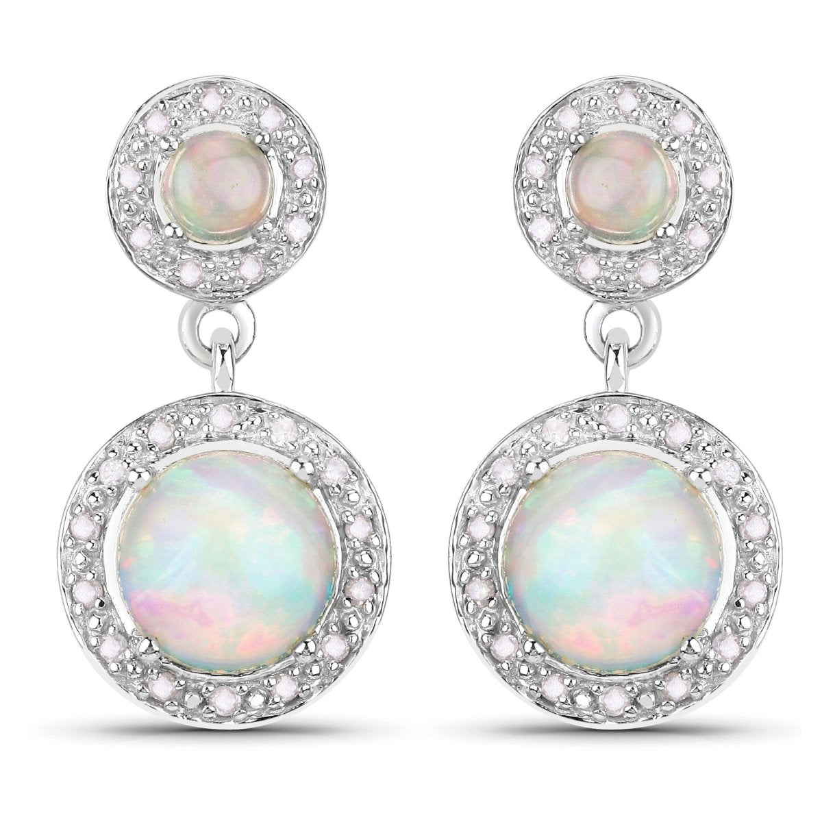 2.27 Carat Genuine Ethiopian Opal and White Diamond .925 Sterling Silver Earrings - Earrings - Custom Crafting Alliance, LLC