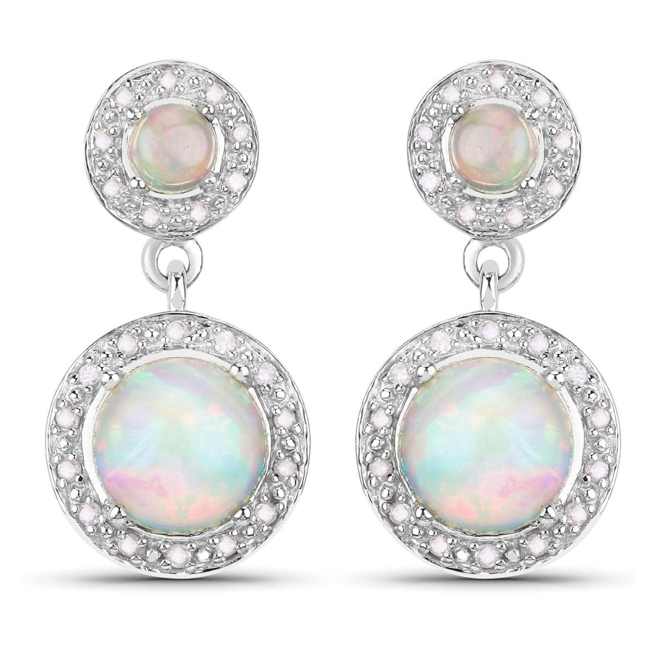 2.27 Carat Genuine Ethiopian Opal and White Diamond .925 Sterling Silver Earrings - Earrings - Custom Crafting Alliance, LLC