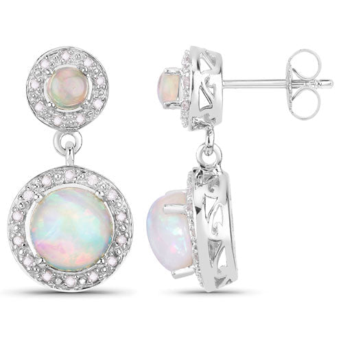2.27 Carat Genuine Ethiopian Opal and White Diamond .925 Sterling Silver Earrings - Earrings - Custom Crafting Alliance, LLC