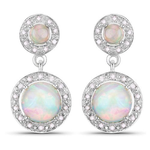 2.27 Carat Genuine Ethiopian Opal and White Diamond .925 Sterling Silver Earrings - Earrings - Custom Crafting Alliance, LLC
