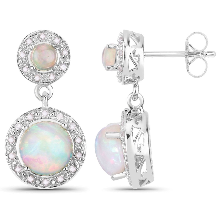 2.27 Carat Genuine Ethiopian Opal and White Diamond .925 Sterling Silver Earrings - Earrings - Custom Crafting Alliance, LLC