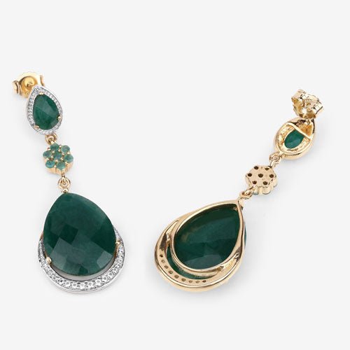 22.70 Carat Dyed Emerald and White Topaz .925 Sterling Silver Earrings - Earrings - Custom Crafting Alliance, LLC