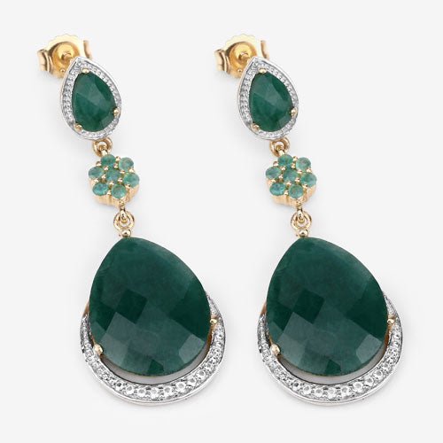 22.70 Carat Dyed Emerald and White Topaz .925 Sterling Silver Earrings - Earrings - Custom Crafting Alliance, LLC