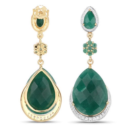 22.70 Carat Dyed Emerald and White Topaz .925 Sterling Silver Earrings - Earrings - Custom Crafting Alliance, LLC