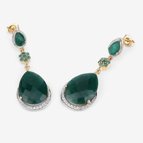 22.70 Carat Dyed Emerald and White Topaz .925 Sterling Silver Earrings - Earrings - Custom Crafting Alliance, LLC