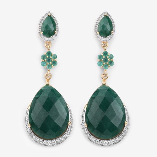 22.70 Carat Dyed Emerald and White Topaz .925 Sterling Silver Earrings - Earrings - Custom Crafting Alliance, LLC