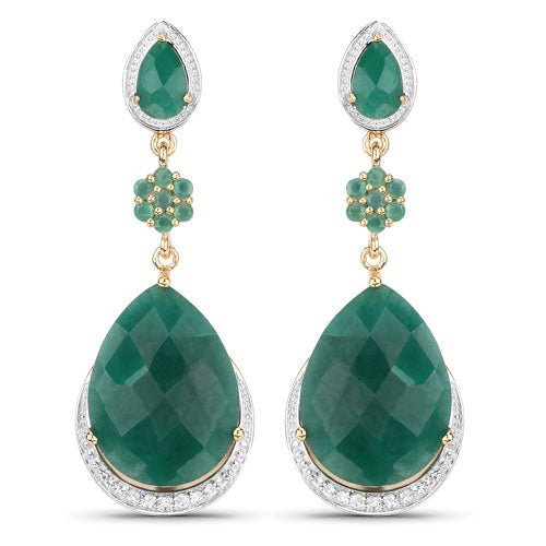 22.70 Carat Dyed Emerald and White Topaz .925 Sterling Silver Earrings - Earrings - Custom Crafting Alliance, LLC