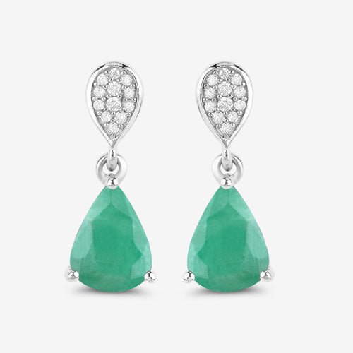 2.28 Carat Genuine Zambian Emerald and White Diamond 10K White Gold Earrings - Earrings - Custom Crafting Alliance, LLC