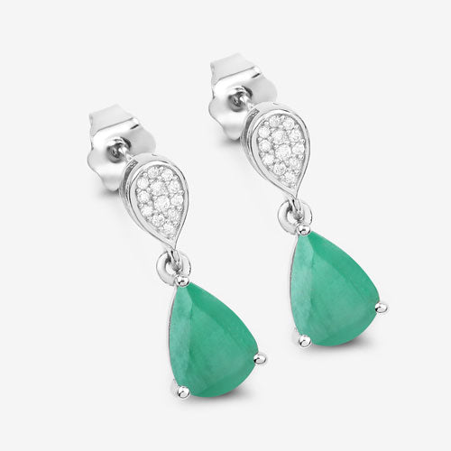 2.28 Carat Genuine Zambian Emerald and White Diamond 10K White Gold Earrings - Earrings - Custom Crafting Alliance, LLC