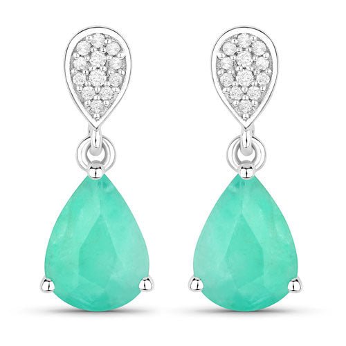 2.28 Carat Genuine Zambian Emerald and White Diamond 10K White Gold Earrings - Earrings - Custom Crafting Alliance, LLC