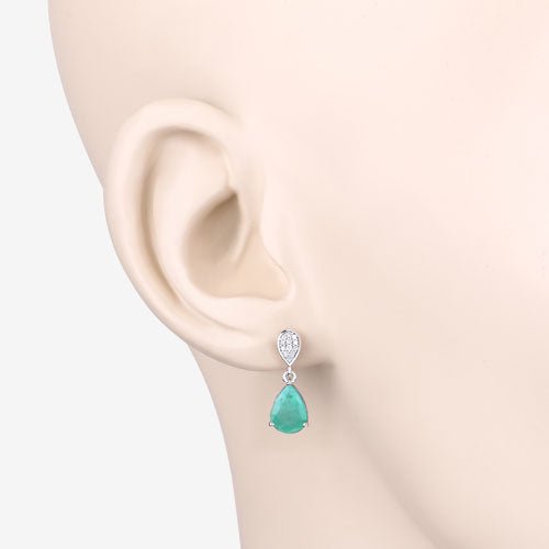 2.28 Carat Genuine Zambian Emerald and White Diamond 10K White Gold Earrings - Earrings - Custom Crafting Alliance, LLC