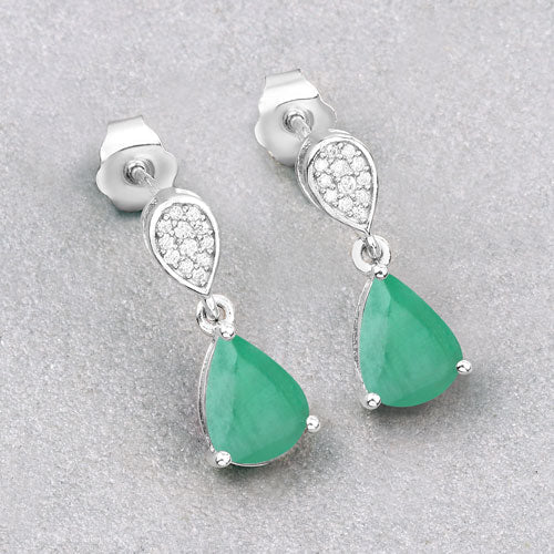 2.28 Carat Genuine Zambian Emerald and White Diamond 10K White Gold Earrings - Earrings - Custom Crafting Alliance, LLC