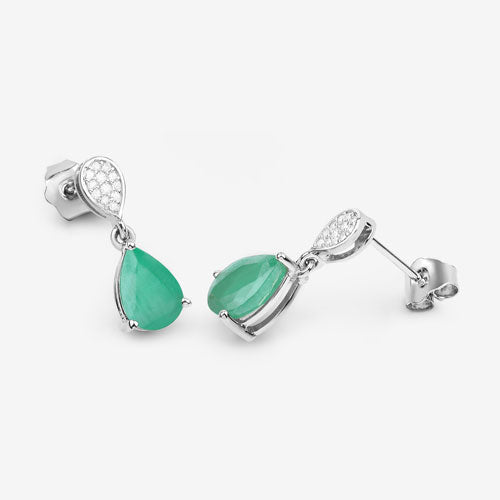 2.28 Carat Genuine Zambian Emerald and White Diamond 10K White Gold Earrings - Earrings - Custom Crafting Alliance, LLC