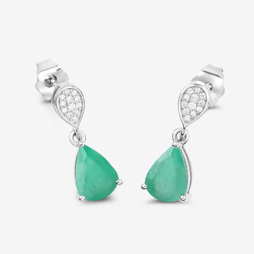 2.28 Carat Genuine Zambian Emerald and White Diamond 10K White Gold Earrings - Earrings - Custom Crafting Alliance, LLC