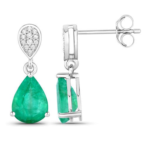 2.28 Carat Genuine Zambian Emerald and White Diamond 14K White Gold Earrings - Earrings - Custom Crafting Alliance, LLC
