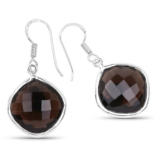 22.80 Carat Genuine Smoky Quartz .925 Sterling Silver Earrings - Earrings - Custom Crafting Alliance, LLC