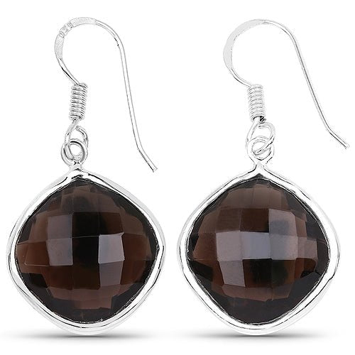 22.80 Carat Genuine Smoky Quartz .925 Sterling Silver Earrings - Earrings - Custom Crafting Alliance, LLC