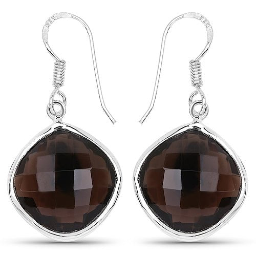 22.80 Carat Genuine Smoky Quartz .925 Sterling Silver Earrings - Earrings - Custom Crafting Alliance, LLC