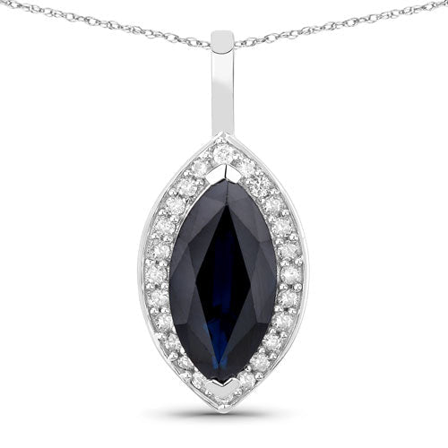 2.29 Carat Genuine Blue Sapphire and White Diamond 10K White Gold Pendant - Pendants - Custom Crafting Alliance, LLC