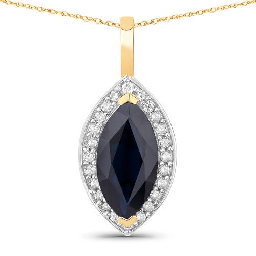 2.29 Carat Genuine Blue Sapphire and White Diamond 10K Yellow Gold Pendant - Pendants - Custom Crafting Alliance, LLC