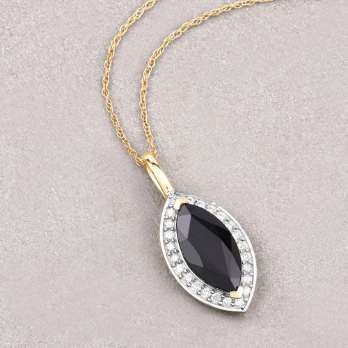 2.29 Carat Genuine Blue Sapphire and White Diamond 10K Yellow Gold Pendant - Pendants - Custom Crafting Alliance, LLC
