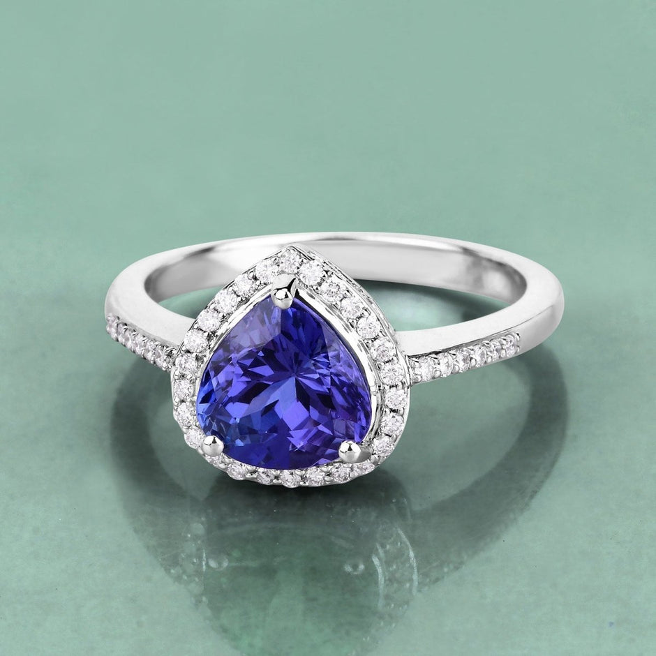 2.33 Carat Genuine Tanzanite and White Diamond 14K White Gold Ring - Rings - Custom Crafting Alliance, LLC