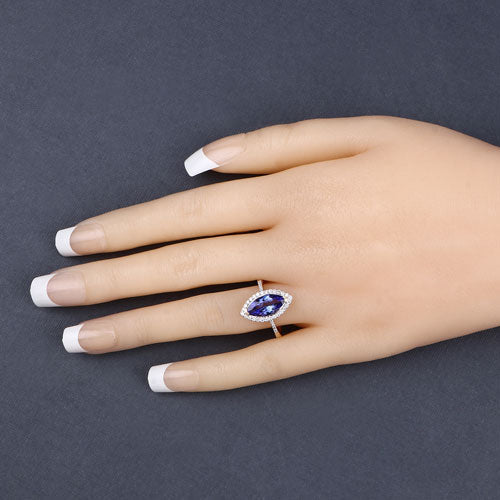 2.33 Carat Genuine Tanzanite and White Diamond 14K Yellow Gold Ring - Rings - Custom Crafting Alliance, LLC