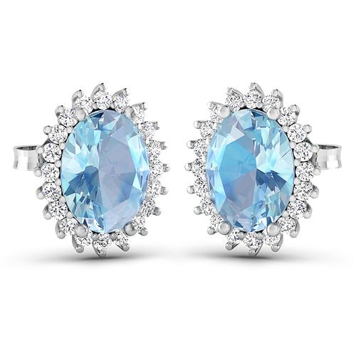 2.36 Carat Genuine Aquamarine and White Diamond 14K White Gold Earrings - Earrings - Custom Crafting Alliance, LLC