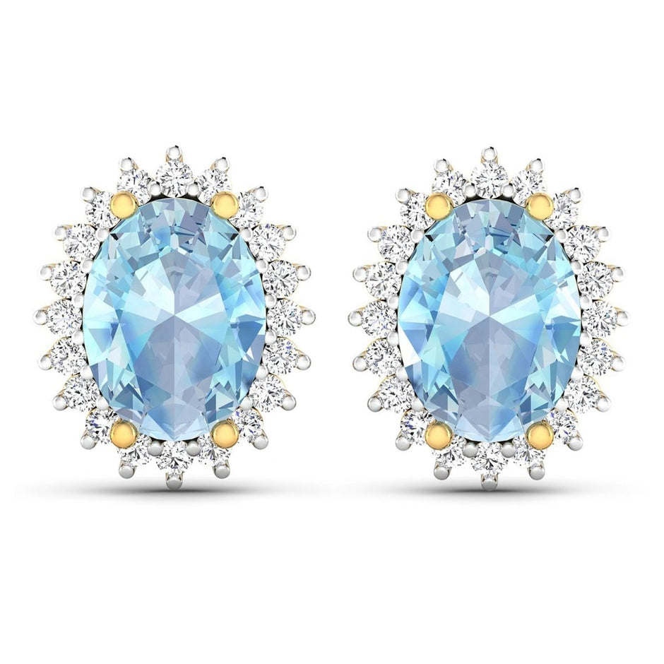 2.36 Carat Genuine Aquamarine and White Diamond 14K Yellow Gold Earrings - Earrings - Custom Crafting Alliance, LLC