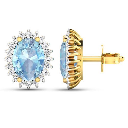 2.36 Carat Genuine Aquamarine and White Diamond 14K Yellow Gold Earrings - Earrings - Custom Crafting Alliance, LLC