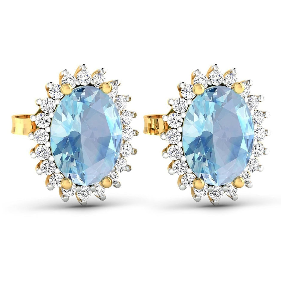 2.36 Carat Genuine Aquamarine and White Diamond 14K Yellow Gold Earrings - Earrings - Custom Crafting Alliance, LLC