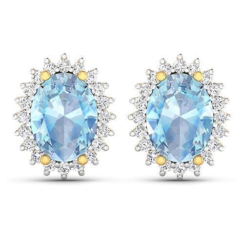 2.36 Carat Genuine Aquamarine and White Diamond 14K Yellow Gold Earrings - Earrings - Custom Crafting Alliance, LLC