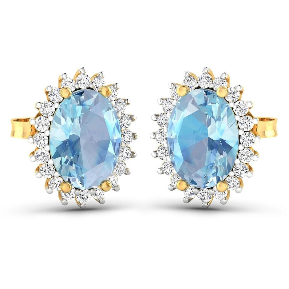 2.36 Carat Genuine Aquamarine and White Diamond 14K Yellow Gold Earrings - Earrings - Custom Crafting Alliance, LLC