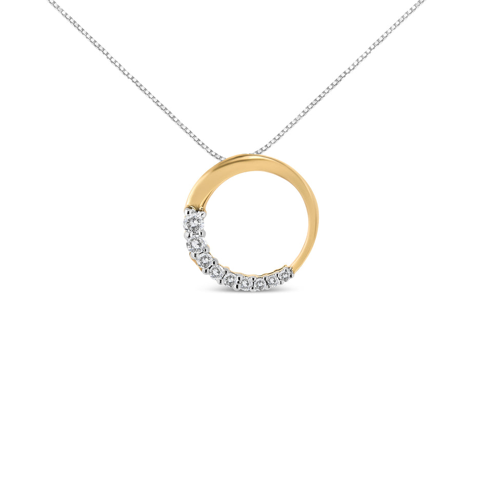 14K White Gold 1/4 Cttw Round-Cut Graduating Diamond Open Circle Hoop 18" Pendant Necklace (J-K Color, I1-I2 Clarity)