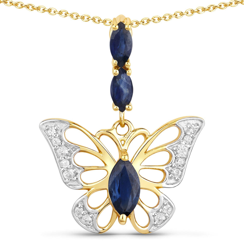 0.92 Carat Genuine Blue Sapphire and White Zircon .925 Sterling Silver Pendant