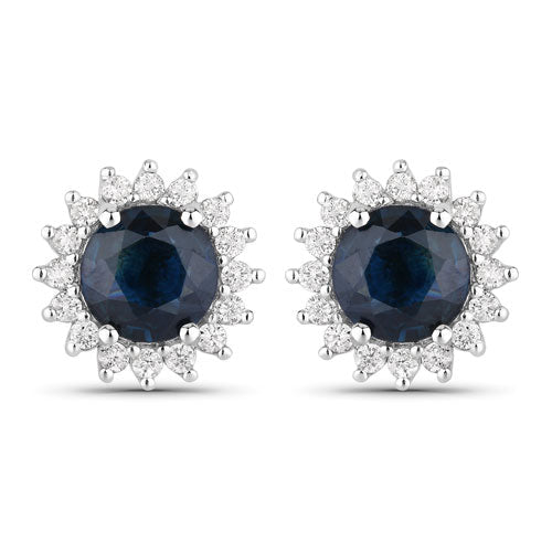 2.38 Carat Genuine Blue Sapphire and White Diamond 14K White Gold Earrings - Earrings - Custom Crafting Alliance, LLC