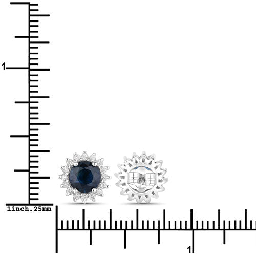 2.38 Carat Genuine Blue Sapphire and White Diamond 14K White Gold Earrings - Earrings - Custom Crafting Alliance, LLC
