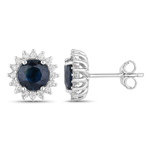 2.38 Carat Genuine Blue Sapphire and White Diamond 14K White Gold Earrings - Earrings - Custom Crafting Alliance, LLC