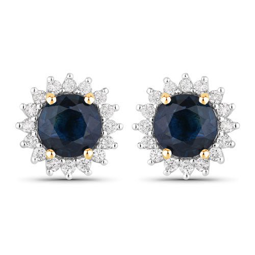 2.38 Carat Genuine Blue Sapphire and White Diamond 14K Yellow Gold Earrings - Earrings - Custom Crafting Alliance, LLC
