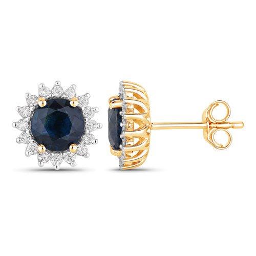 2.38 Carat Genuine Blue Sapphire and White Diamond 14K Yellow Gold Earrings - Earrings - Custom Crafting Alliance, LLC