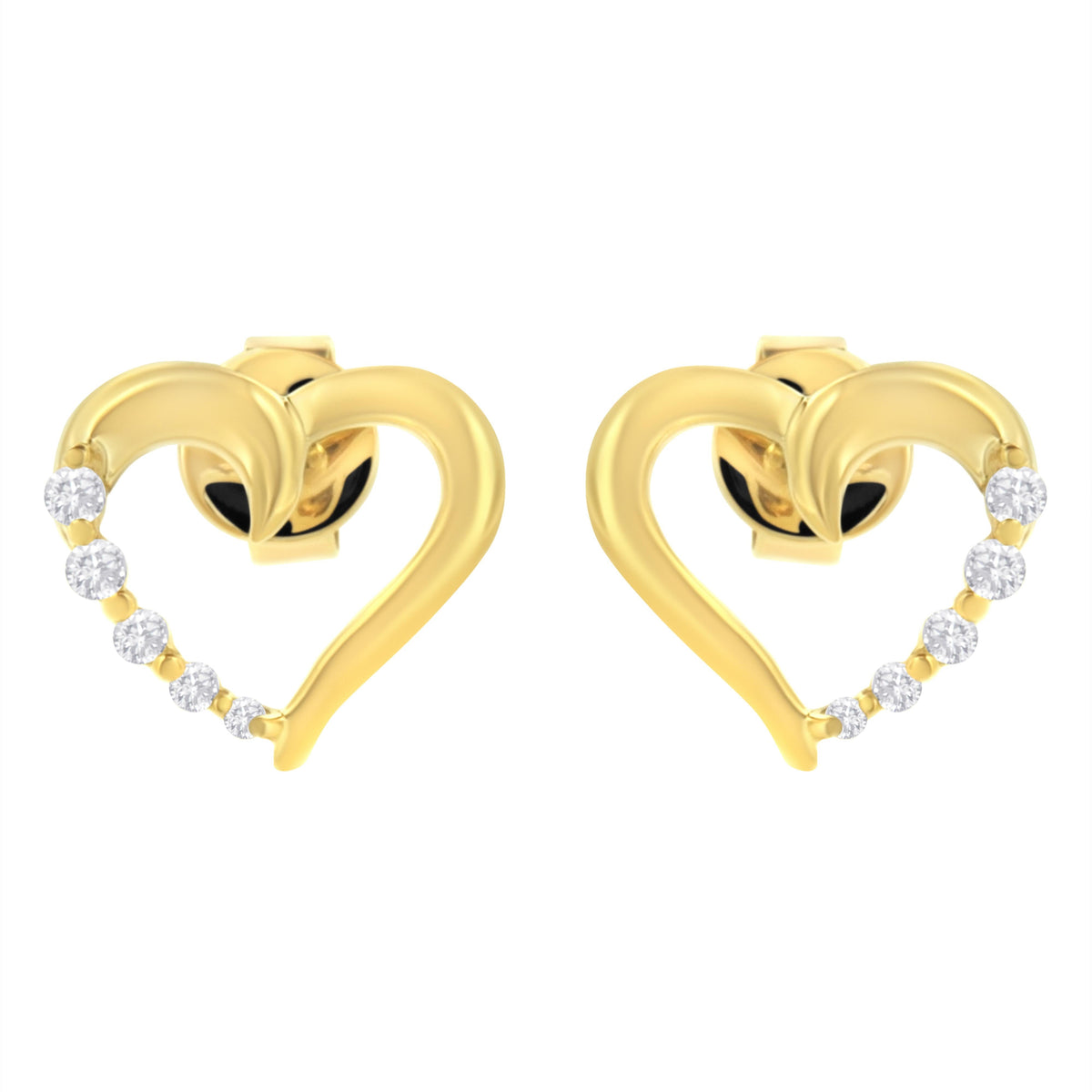 14K Yellow Gold 1/8 Cttw Diamond Journey Heart Hoop Earrings (K-L Color, I1-I2 Clarity)