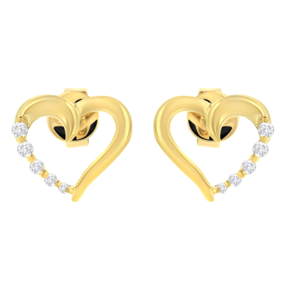 14K Yellow Gold 1/8 Cttw Diamond Journey Heart Hoop Earrings (K-L Color, I1-I2 Clarity)