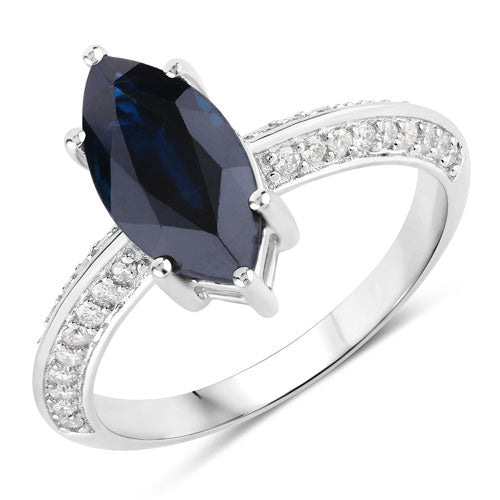 2.39 Carat Genuine Blue Sapphire and White Diamond 10K White Gold Ring - Rings - Custom Crafting Alliance, LLC