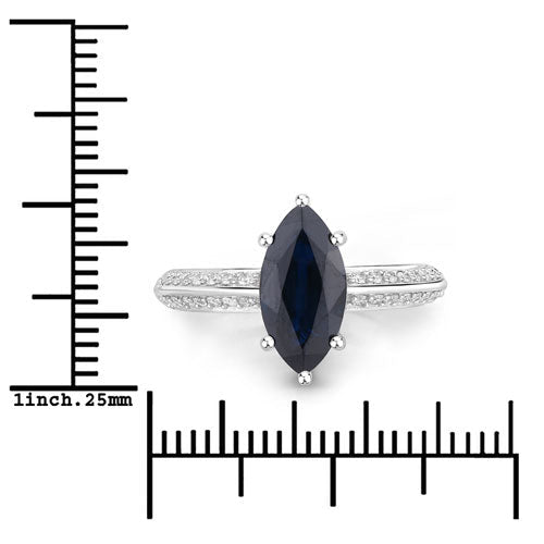 2.39 Carat Genuine Blue Sapphire and White Diamond 10K White Gold Ring - Rings - Custom Crafting Alliance, LLC