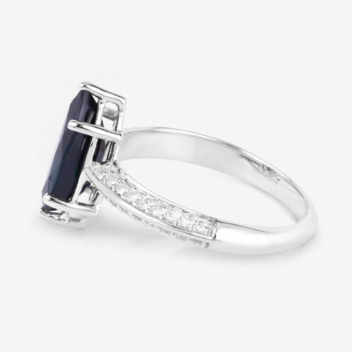 2.39 Carat Genuine Blue Sapphire and White Diamond 10K White Gold Ring - Rings - Custom Crafting Alliance, LLC