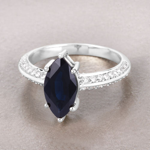 2.39 Carat Genuine Blue Sapphire and White Diamond 10K White Gold Ring - Rings - Custom Crafting Alliance, LLC