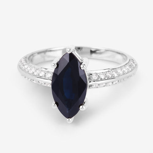 2.39 Carat Genuine Blue Sapphire and White Diamond 10K White Gold Ring - Rings - Custom Crafting Alliance, LLC