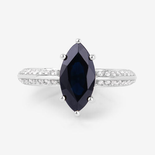2.39 Carat Genuine Blue Sapphire and White Diamond 10K White Gold Ring - Rings - Custom Crafting Alliance, LLC